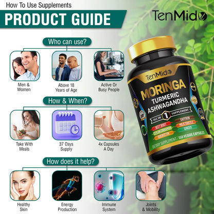 Suplemento Moringa Oleifera 10 En 1 Con Cúrcuma Y Ashwagandha Energía Y Salud