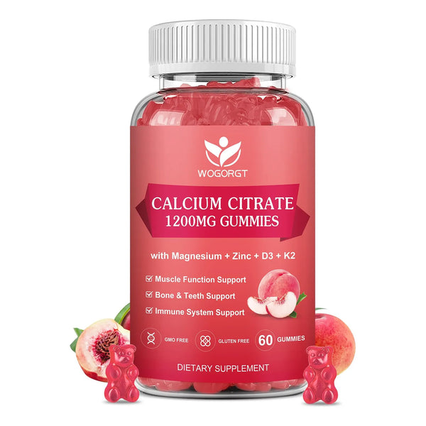 Gomitas Citrato Calcio 1200 Mg Con Vitamina D3 K2 Magnesio Zinc Sabor Melocotón