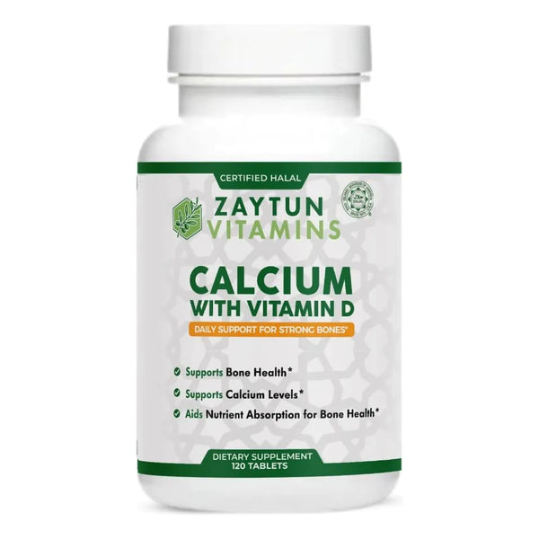 Zaytun Calcio Halal 650 Mg Con Vitamina D3 Para Huesos Fuertes 120 Cápsulas