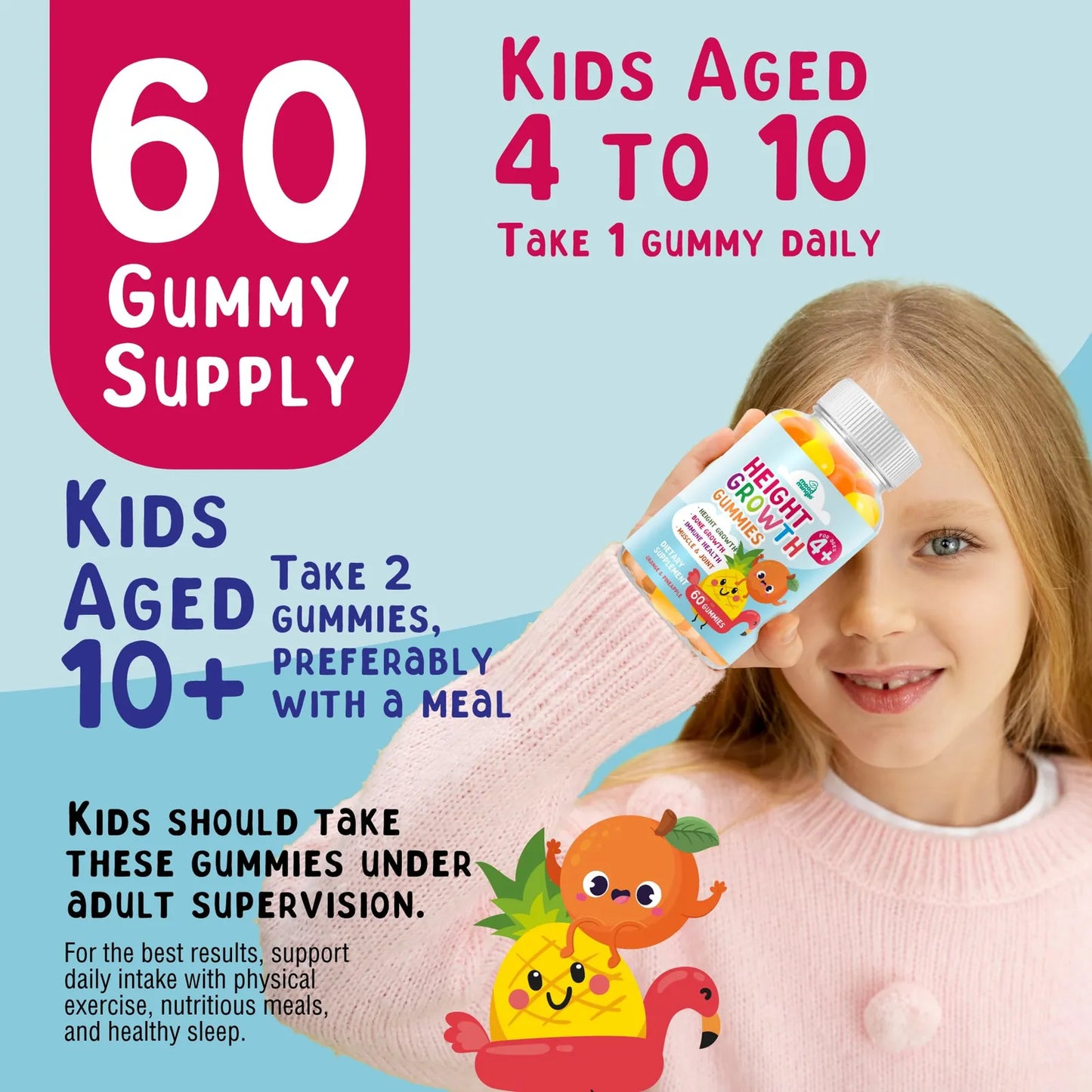 Gomitas De Crecimiento De Altura Para Niños Y Adolescentes Con Vitaminas Esenciales