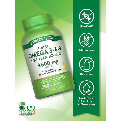 Nature's Truth Omega 3 6 9 3600 Mg 200 Capsulas Aceites Pescado Lino Borraja