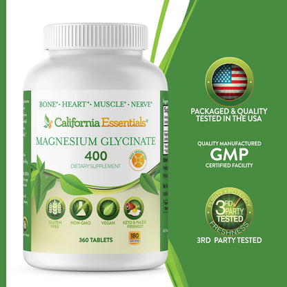 Glicinato De Magnesio 400 Mg Quelado Alta Absorción 360 Tabletas Vegano Sin Gluten