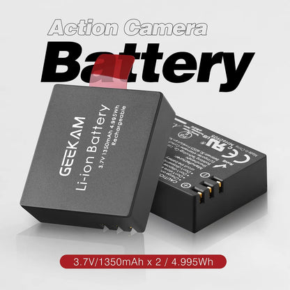 Paquete De 3 Baterías Recargables 1350 Mah Con Cargador Dual Para Cámara De Acción