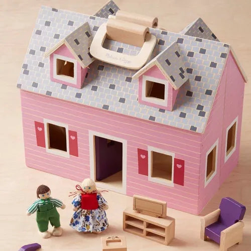 Casa Rosada Plegable Melissa Doug Casa Muñecas Madera Con Muebles Y Muñecas