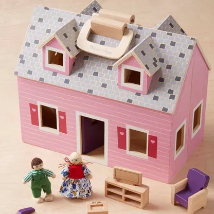 Casa Rosada Plegable Melissa Doug Casa Muñecas Madera Con Muebles Y Muñecas