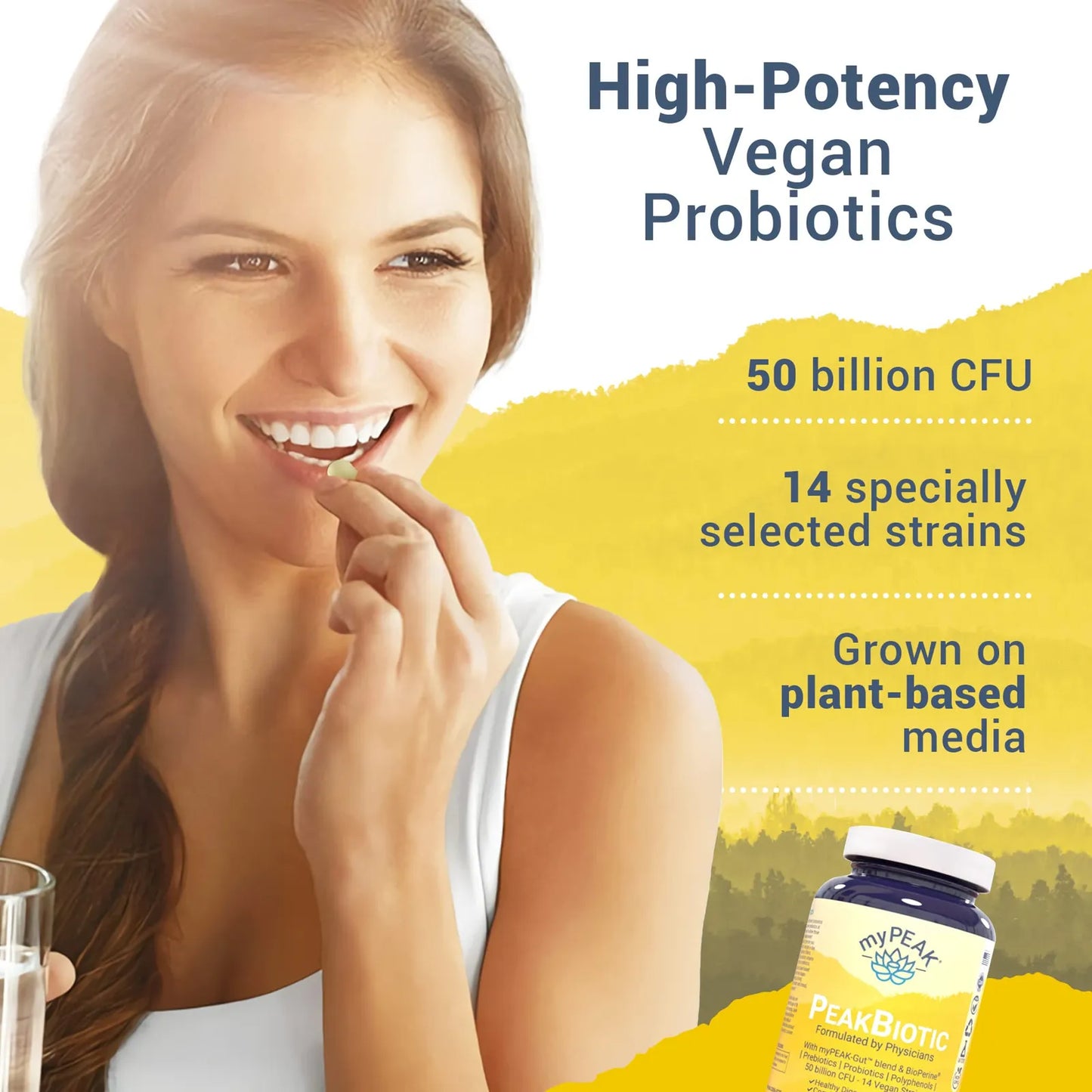PeakBiotic Sinbiótico 50 Mil Millones UFC Probióticos Veganos Prebióticos Postbióticos