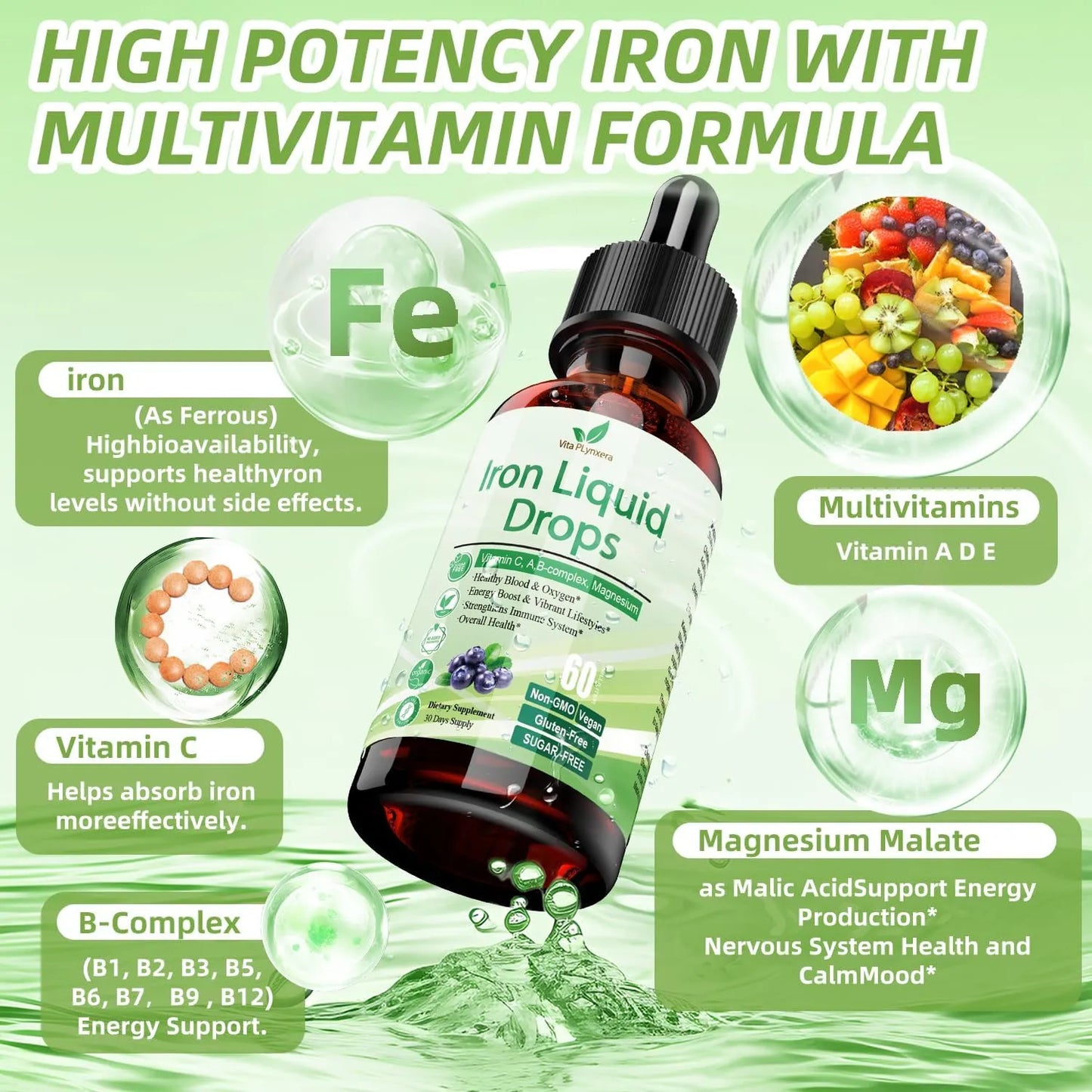 Gotas De Hierro Liquido Para Anemia Con Vitamina C Y B12 Energia Y Vitalidad