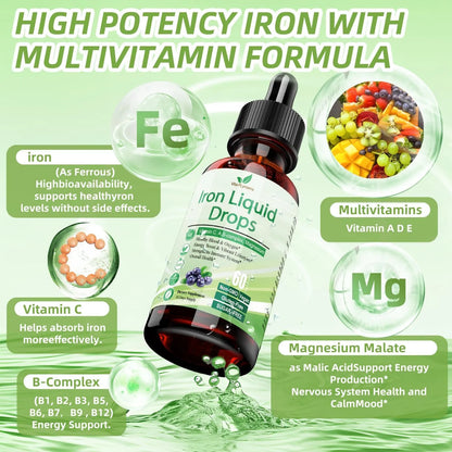 Gotas De Hierro Liquido Para Anemia Con Vitamina C Y B12 Energia Y Vitalidad