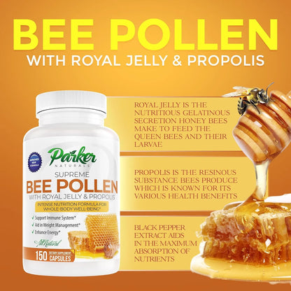 Cápsulas De Polen De Abeja 3520 Mg Con Jalea Real Y Propóleo Supreme Bee Suplemento Natural 150 Unidades