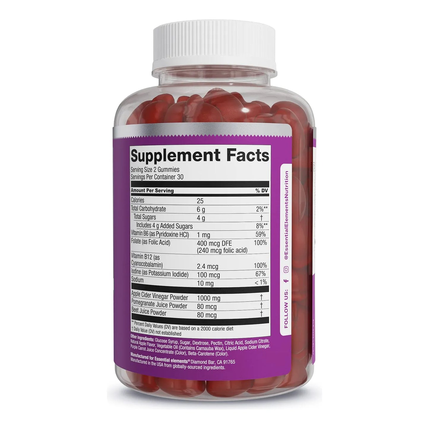 Gomitas De Vinagre De Sidra De Manzana Sabor Natural 60 Unidades Con Vitaminas B