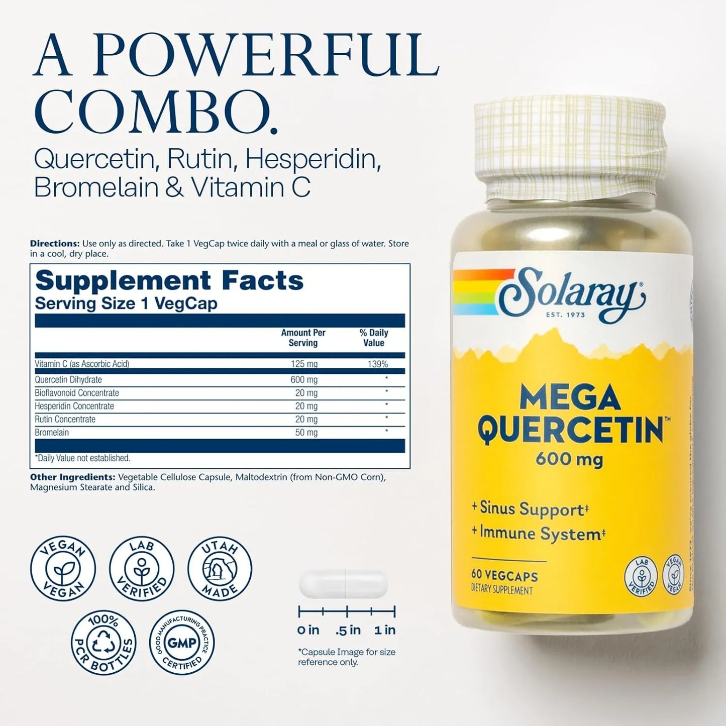 Solaray Mega Quercetina 60 Cápsulas Veganas Soporte Inmunológico Y Cardiovascular