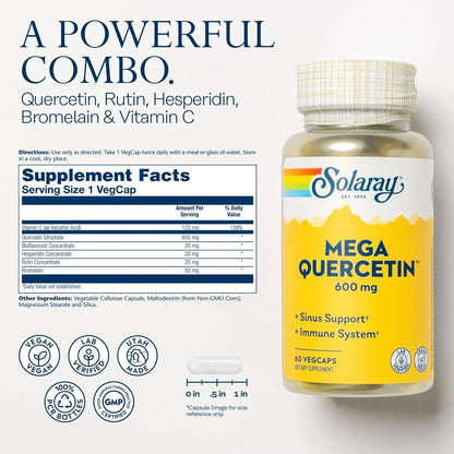 Solaray Mega Quercetina 60 Cápsulas Veganas Soporte Inmunológico Y Cardiovascular
