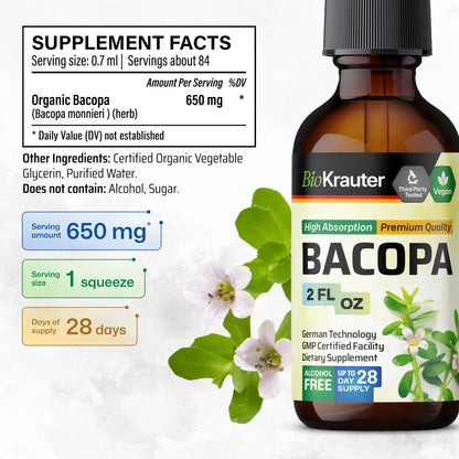 Gotas De Bacopa Monnieri Bio 60ml Apoyo Cerebral Vegano Sin Alcohol