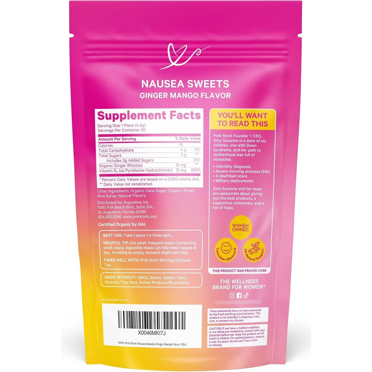 Caramelos Orgánicos De Mango Y Jengibre Con Vitamina B6 Pink Stork Alivia Náuseas Embarazo