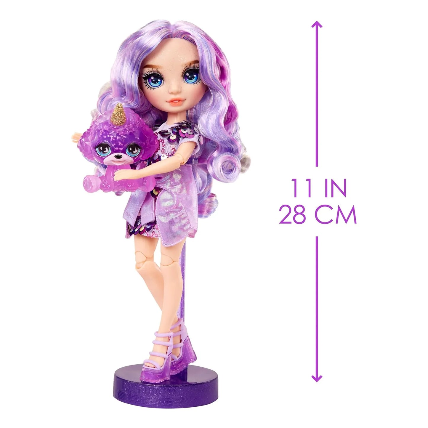 Muñeca Rainbow High Violeta Con Kit Slime Brillante Y Mascota Yeti Articulada 11 Pulgadas