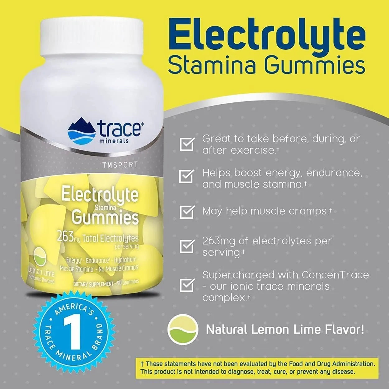 Gomitas De Energia Y Resistencia Con Electrolitos Sabor Lima Trace Minerals 90 Unidades