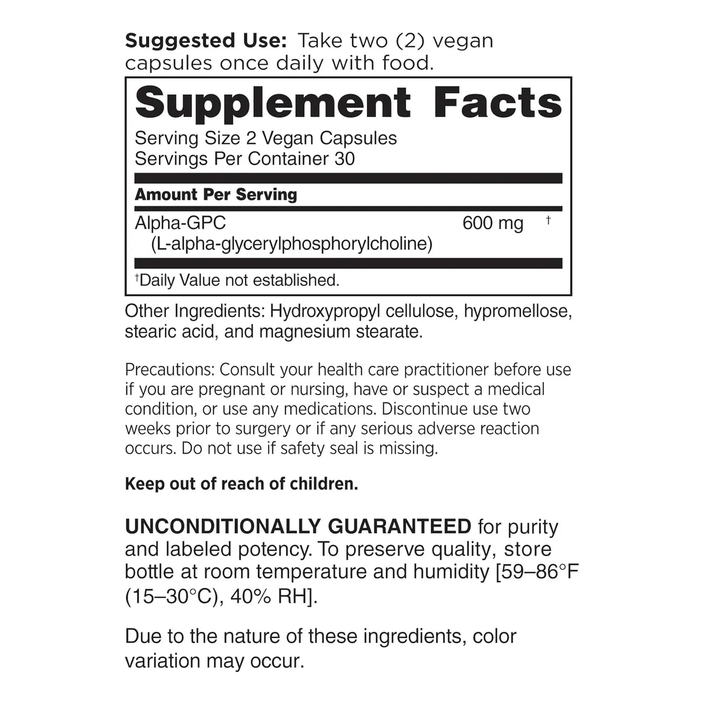 Alpha GPC 600 Mg 60 Capsulas Veganas Suplemento Premium Para Mente Y Cuerpo