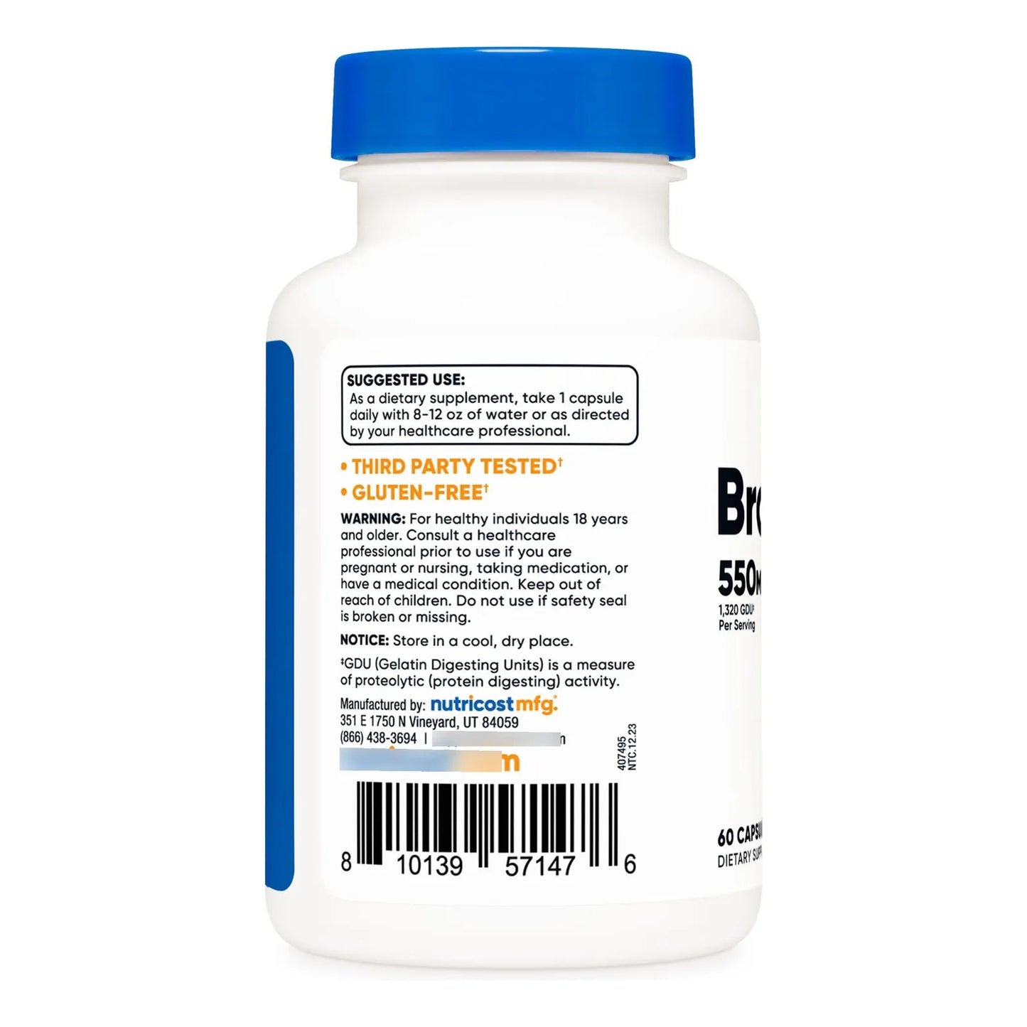 Cápsulas De Bromelina 60 Unidades 550 Mg Veganas Sin OMG GMP