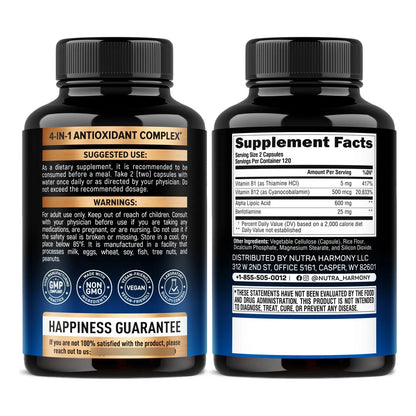 Ácido Alfa Lipoico 600 Mg Antioxidante Apoyo Nervioso Energía Y Metabolismo Vegano