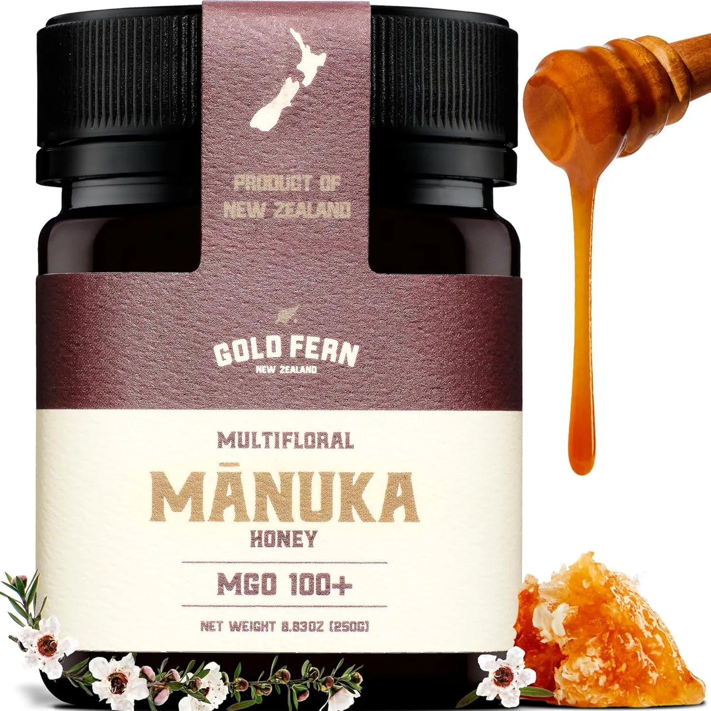Miel De Manuka Cruda Pura De Nueva Zelanda 250 Gramos Mgo 100 Gold Fern Honey