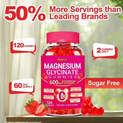 Gomitas Masticables De Glicinato De Magnesio 600 Mg Con Potasio Para Dormir Y Relajación