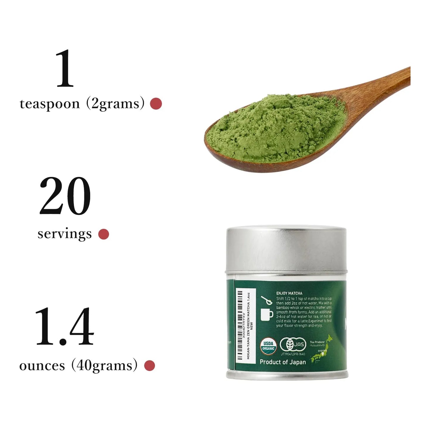 Matcha Orgánico Grado Ceremonial MIKAN-YAMA 40g Auténtico De Japón