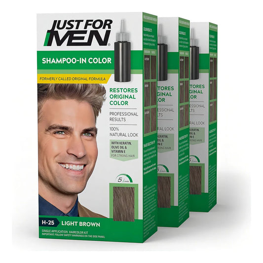 Tintura De Cabello Para Hombres Just For Men Marrón Ceniza H-25 Pack De 3 Cobertura Natural Y Duradera