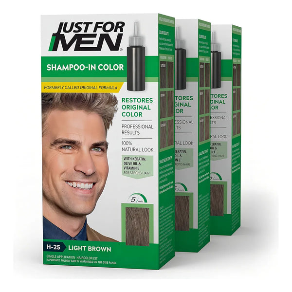 Tintura De Cabello Para Hombres Just For Men Marrón Ceniza H-25 Pack De 3 Cobertura Natural Y Duradera