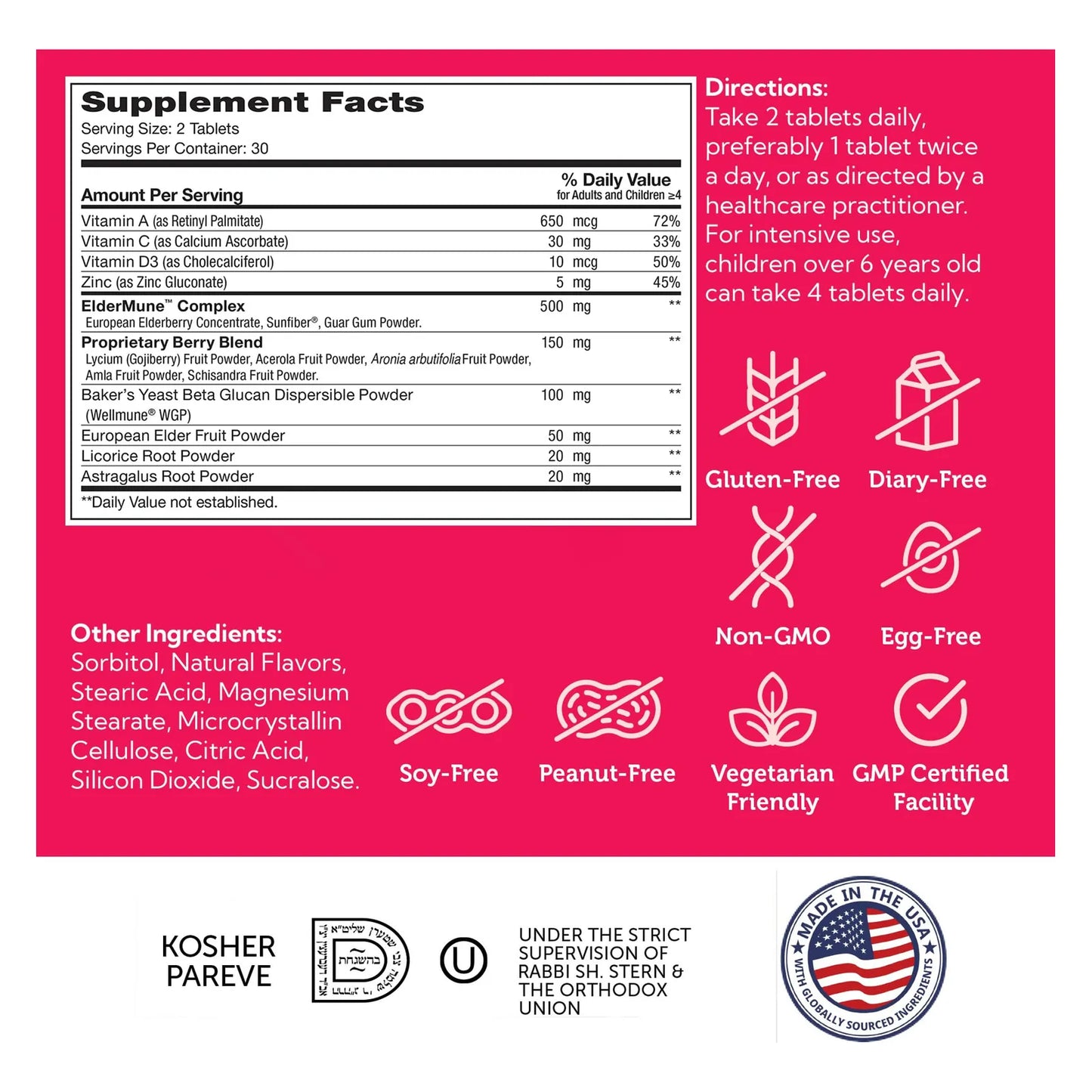 Suplemento ImmuniKid Saúco Zinc Vitaminas C D3 A Tabletas Masticables Sabor Uva Niños