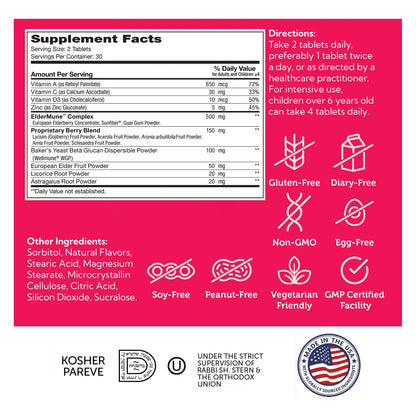 Suplemento ImmuniKid Saúco Zinc Vitaminas C D3 A Tabletas Masticables Sabor Uva Niños