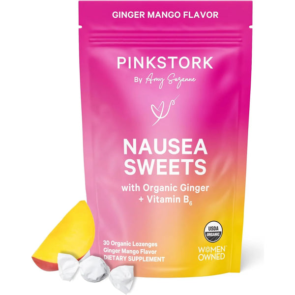 Caramelos Orgánicos De Mango Y Jengibre Con Vitamina B6 Pink Stork Alivia Náuseas Embarazo