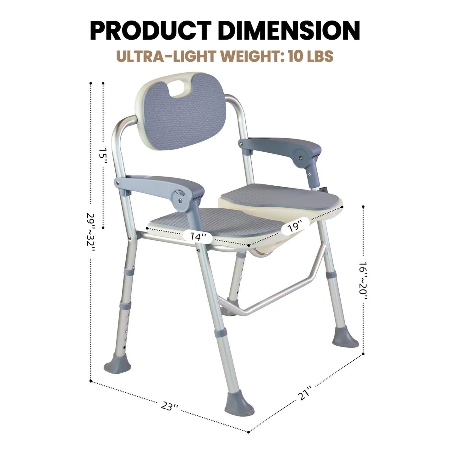 Silla De Ducha Plegable 5 Niveles Ajustables Pies Antideslizantes Segura Y Cómoda