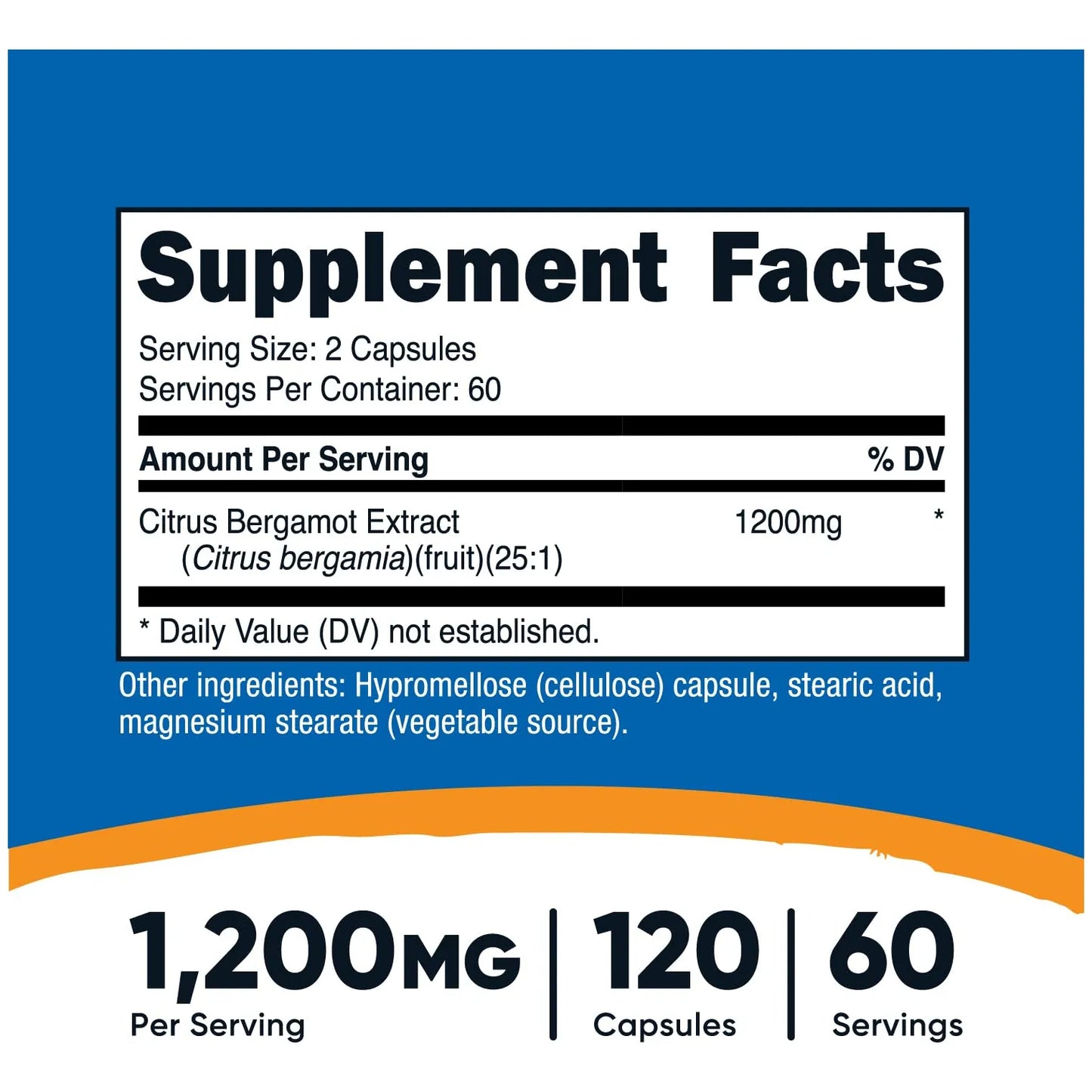 Capsulas De Bergamota Citrica 1200 Mg 120 Unidades Extracto Premium Vegano Sin Gluten