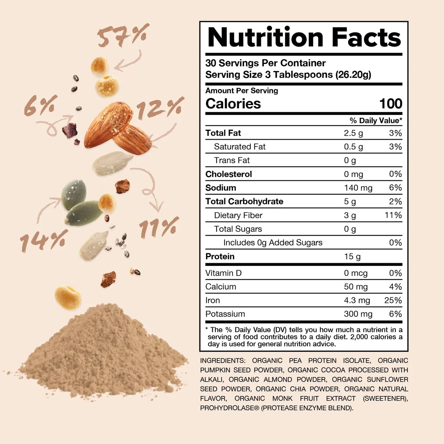 Proteína Vegana En Polvo Sabor Chocolate Orgánica Baja En Azúcar Y Calorías