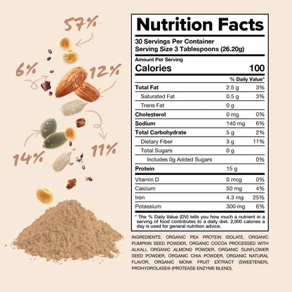Proteína Vegana En Polvo Sabor Chocolate Orgánica Baja En Azúcar Y Calorías