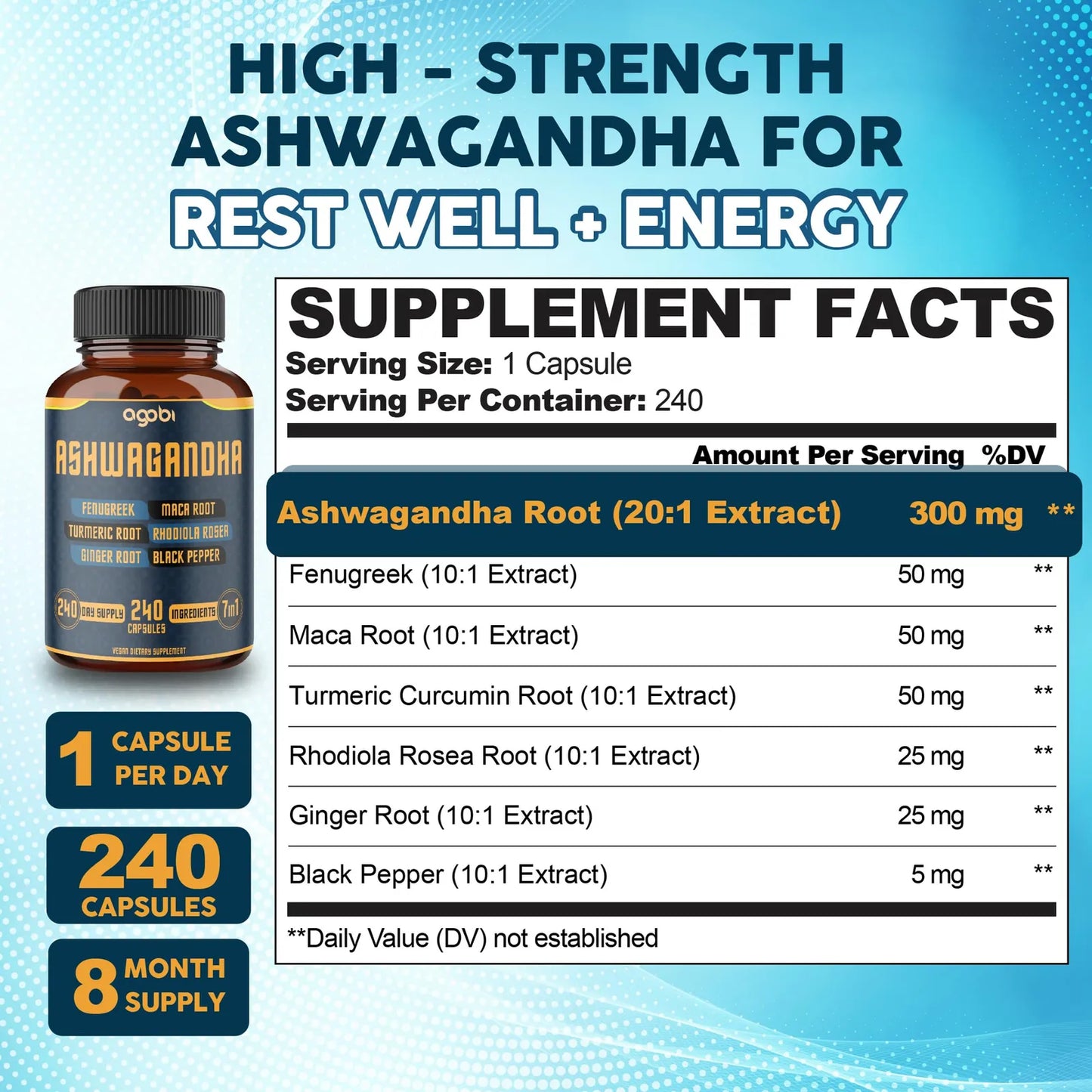 Cápsulas De Ashwagandha 7 En 1 8050 Mg Con Fenogreco Maca Cúrcuma Suplemento Energía Y Bienestar