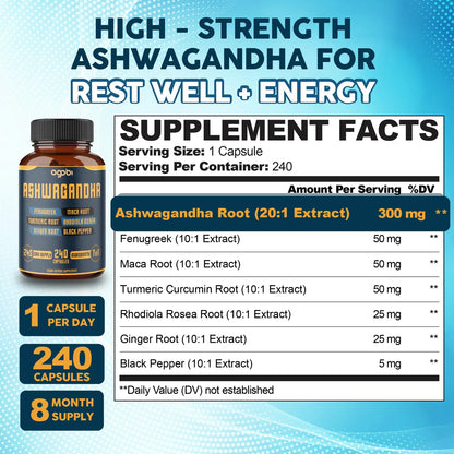 Cápsulas De Ashwagandha 7 En 1 8050 Mg Con Fenogreco Maca Cúrcuma Suplemento Energía Y Bienestar