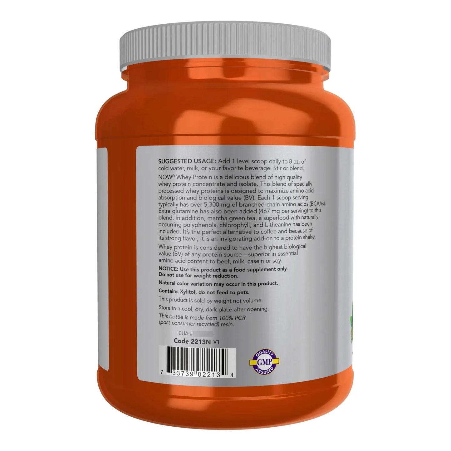 Proteína De Suero De Leche En Polvo Sabor Matcha Con BCAAs NOW Sports Nutrition 2 Libras