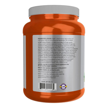 Proteína De Suero De Leche En Polvo Sabor Matcha Con BCAAs NOW Sports Nutrition 2 Libras