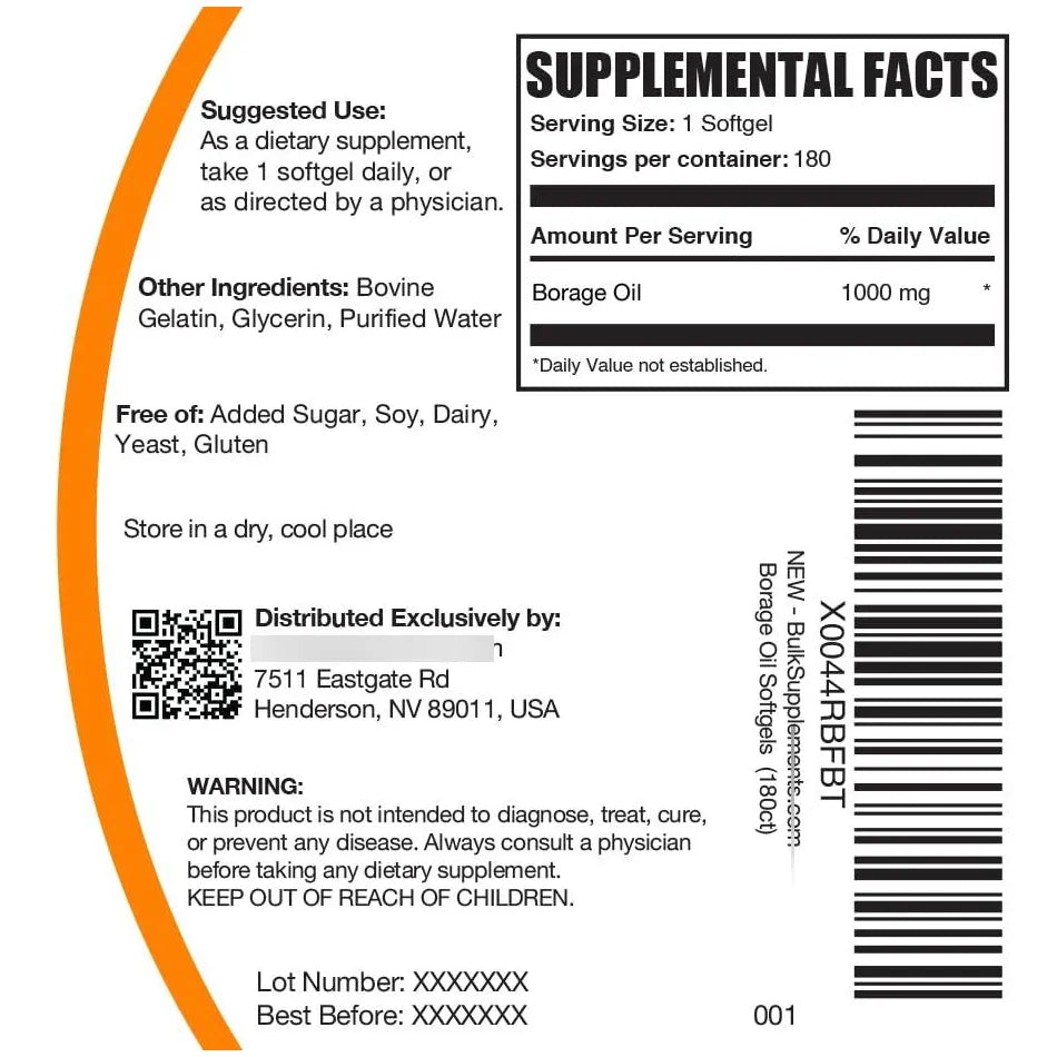 Cápsulas Blandas De Aceite De Borraja 1000 Mg Suplemento De Ácido Gamma Linolénico Sin Gluten