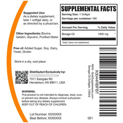 Cápsulas Blandas De Aceite De Borraja 1000 Mg Suplemento De Ácido Gamma Linolénico Sin Gluten
