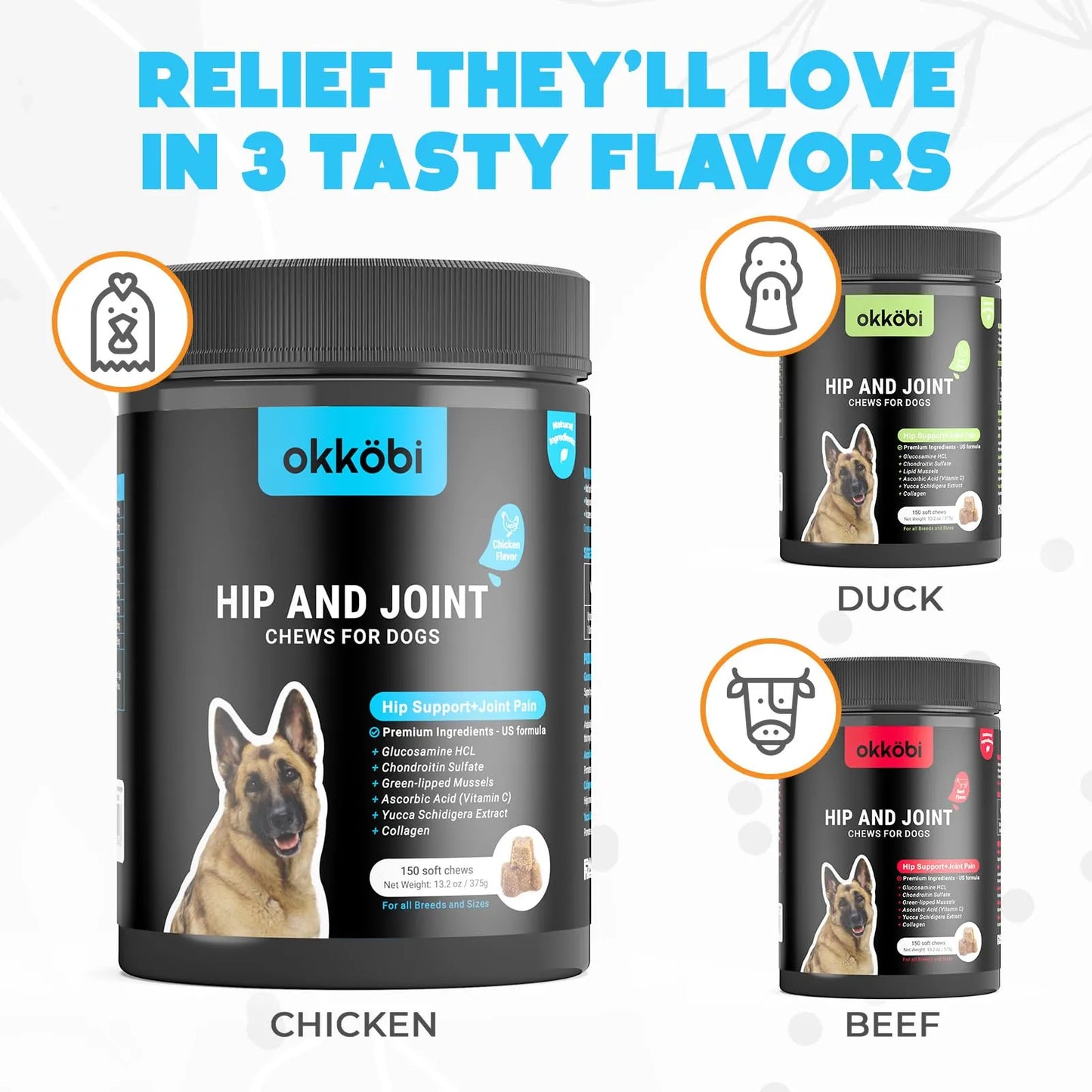 Masticables Glucosamina HCL Para Perros Alivio Articular Sabor Pollo 150 Unidades