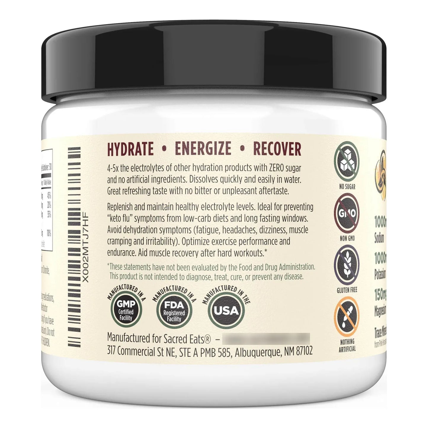 Suplemento Hidratacion Electrolitos Keto Polvo 1000mg Potasio Sodio 150mg Magnesio Sin Azucar