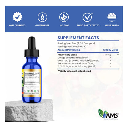 Gotas Cerebrales Ginkgo Biloba 60ml Mejora Memoria Y Concentración