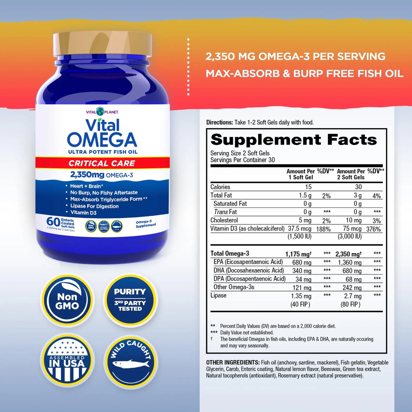 Aceite De Pescado Omega 3 2350 Mg EPA DHA DPA Suplemento Para Corazon Y Cerebro