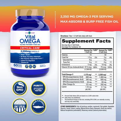 Aceite De Pescado Omega 3 2350 Mg EPA DHA DPA Suplemento Para Corazon Y Cerebro