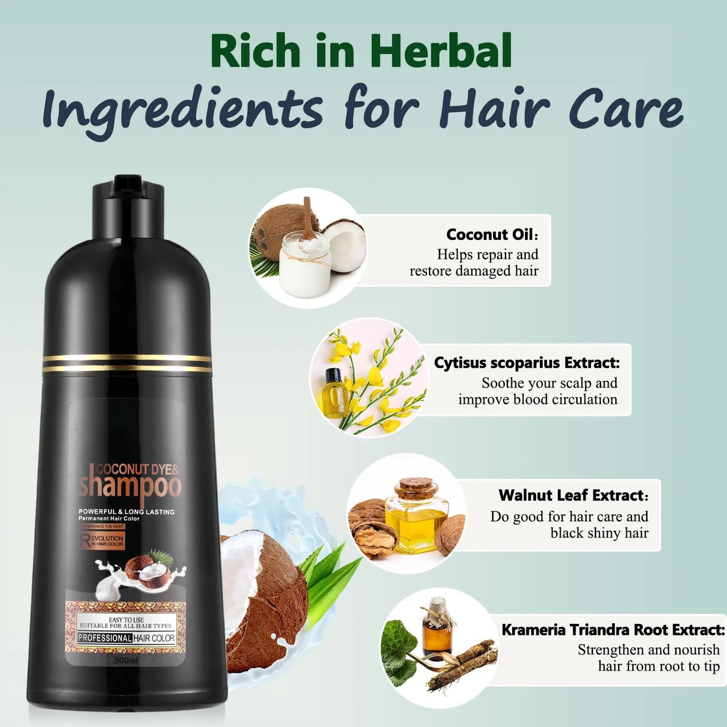 Champú Instantáneo Negro A Base De Hierbras Para Cabello Gris Cobertura En 15 Min