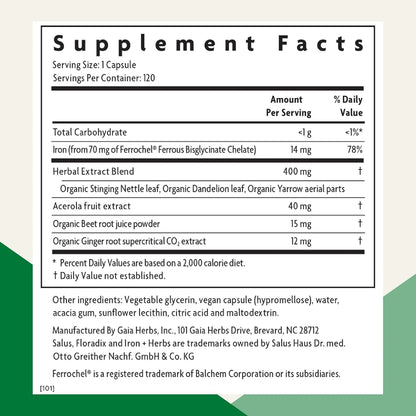 Floradix Hierro Y Hierbas 120 Capsulas Suplemento Energético Vegano