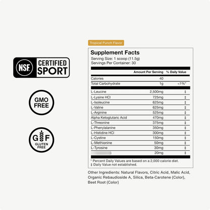 Vital Aminos Suplemento En Polvo BCAA Y EAA Tropical Punch Certificado NSF 30 Porciones