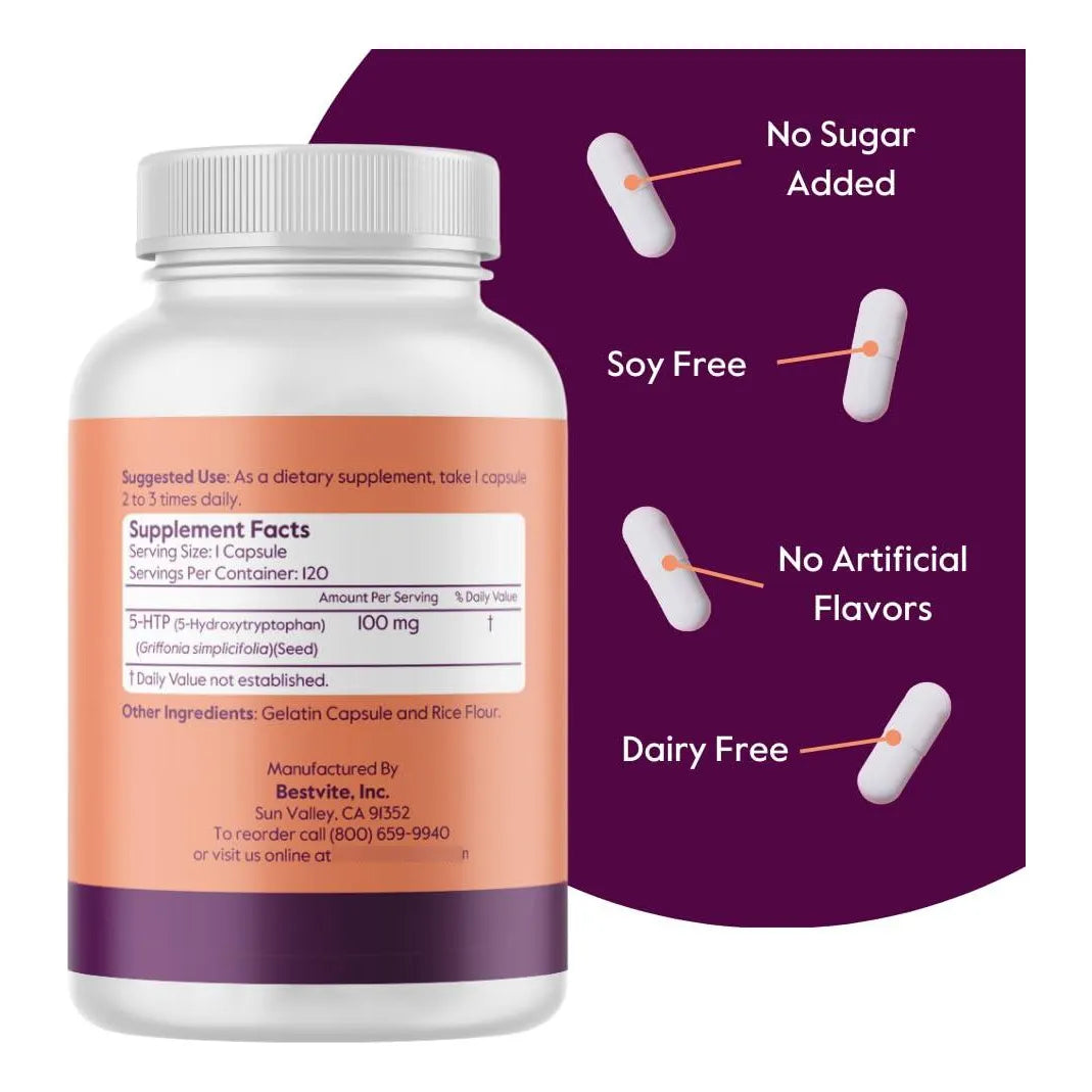 5 HTP 100mg 240 Capsulas Puro Sin Aditivos Soporte Animo y Sueño